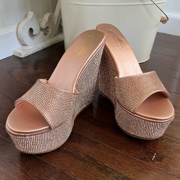 Rose Gold Diamond/Rhinestone Platforms - Picture 3 of 7